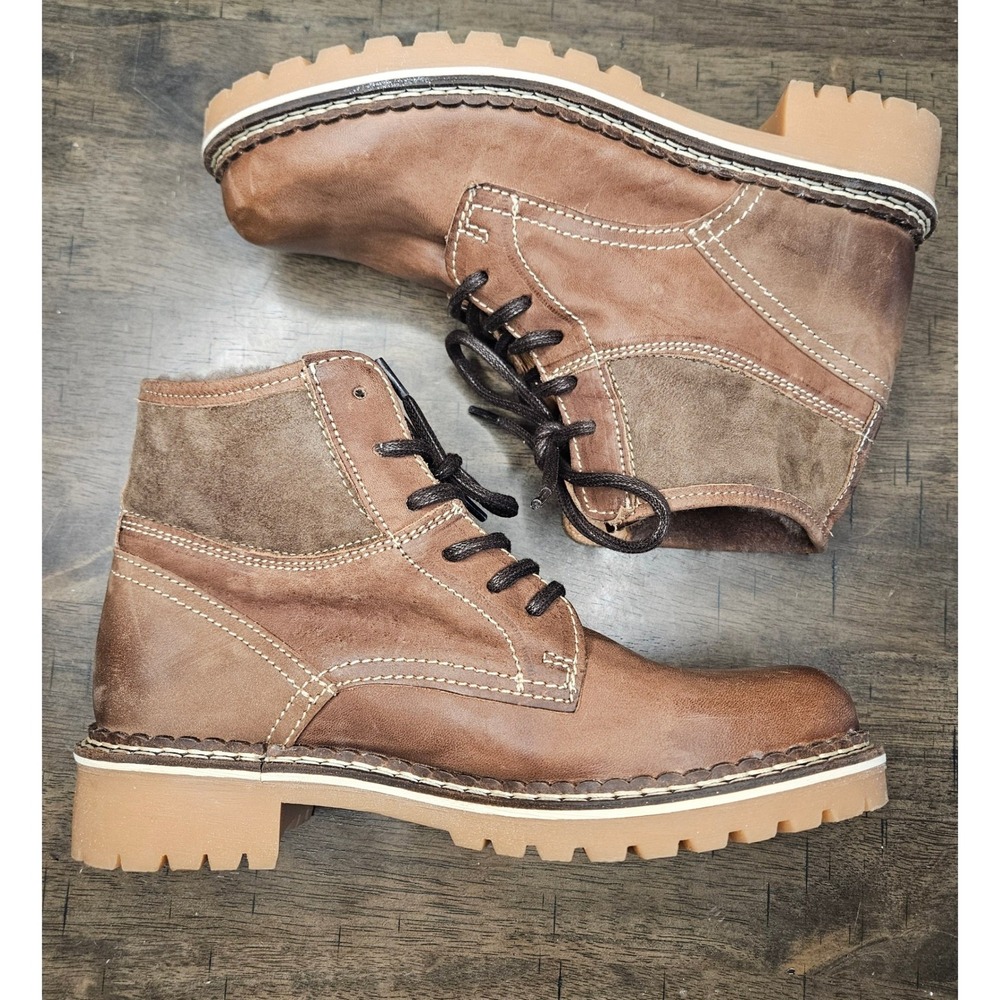 Pajar Women's Brown Faux Fur Leather Waterproof Lug Sole Canada Combat 6.5 - Picture 4 of 12